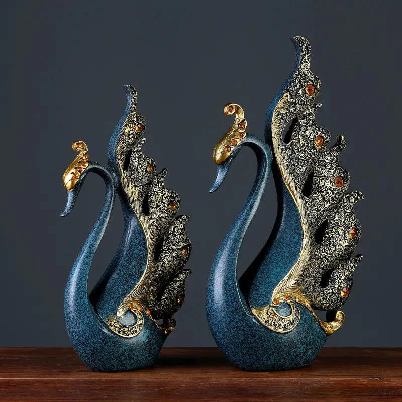 Antique Resin Blue set Swan Planter