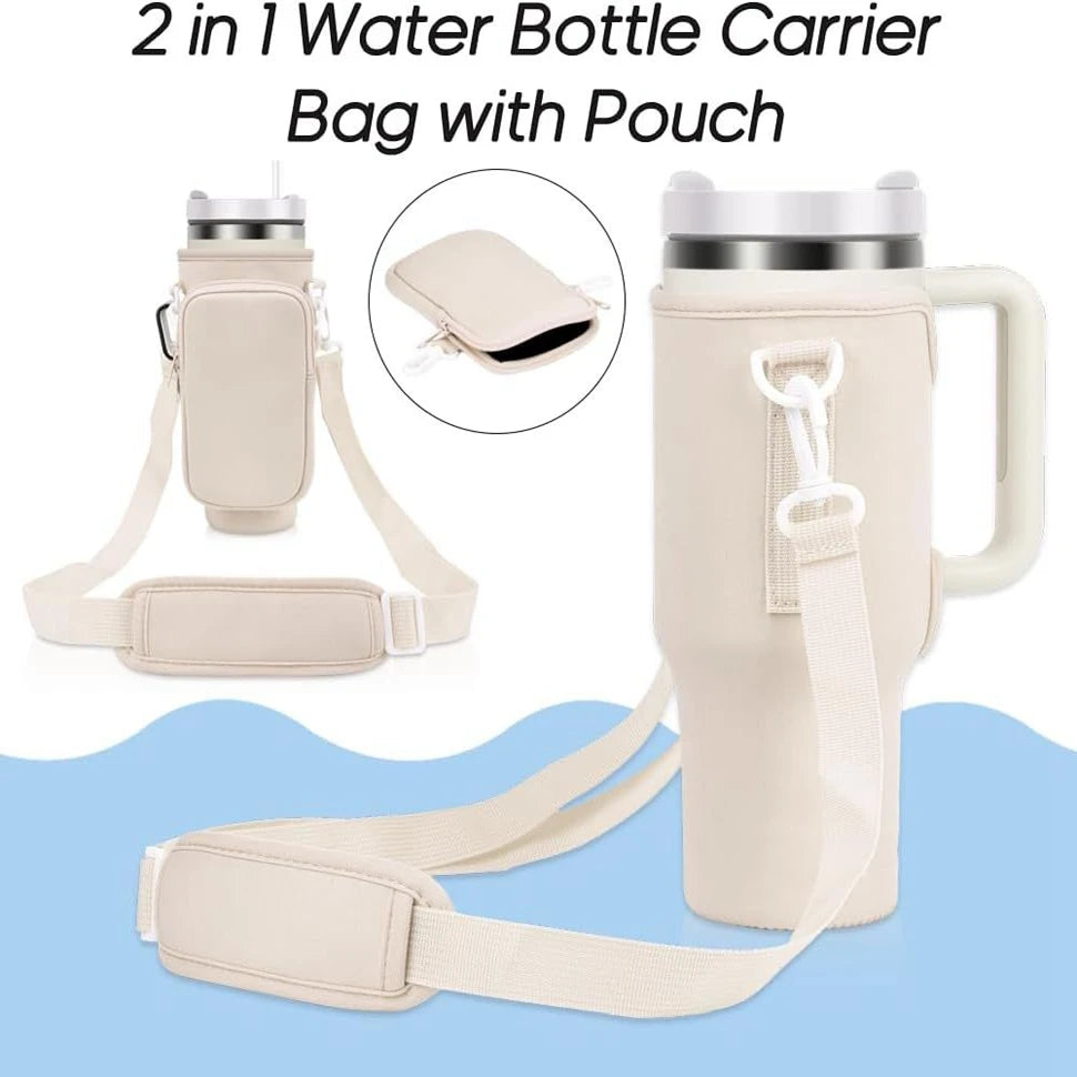 Water Bottle Carrier Bag with Pouch 2 in 1