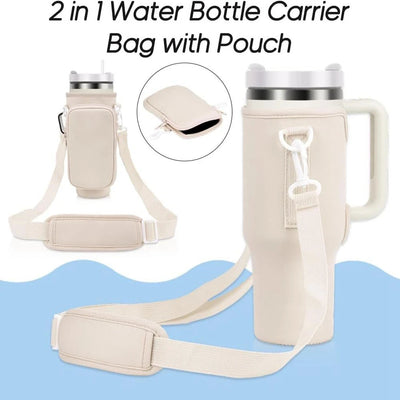 Water Bottle Carrier Bag with Pouch 2 in 1