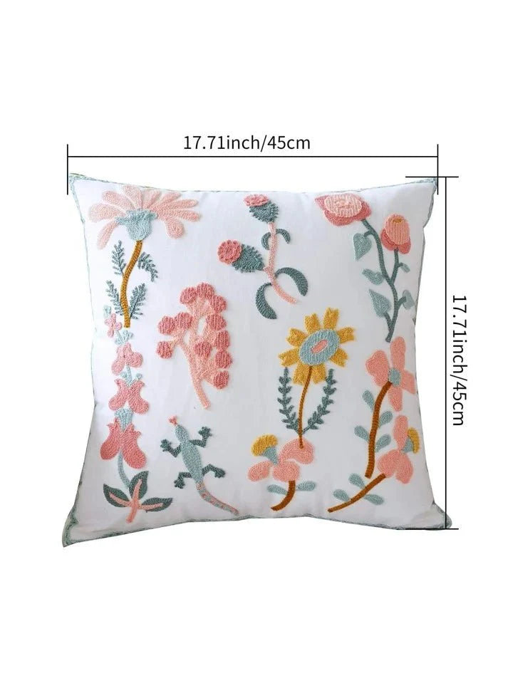 Embroidered Floral Lizard Pillowcase