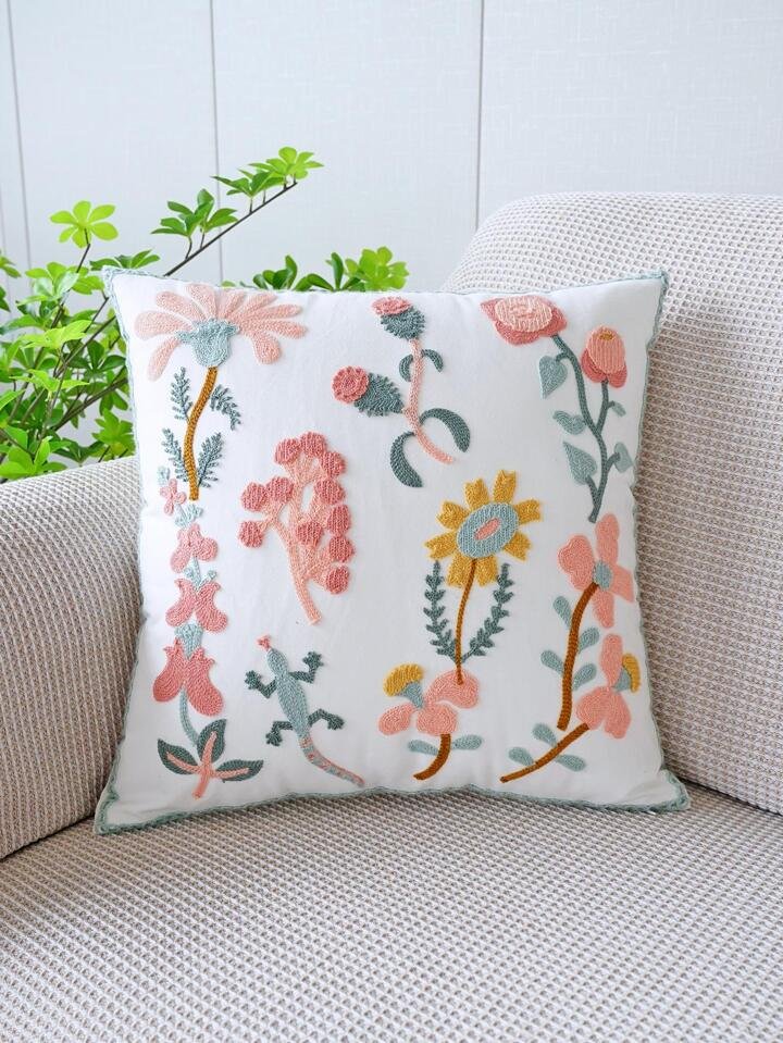 Embroidered Floral Lizard Pillowcase