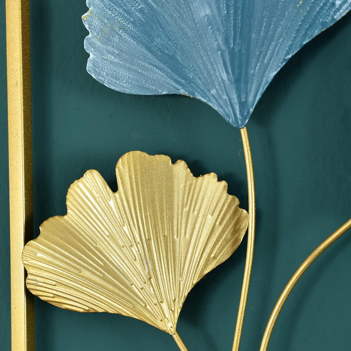 Ginkgo Leaf Metal Wall Art, Blue & Gold Leaf with Frame