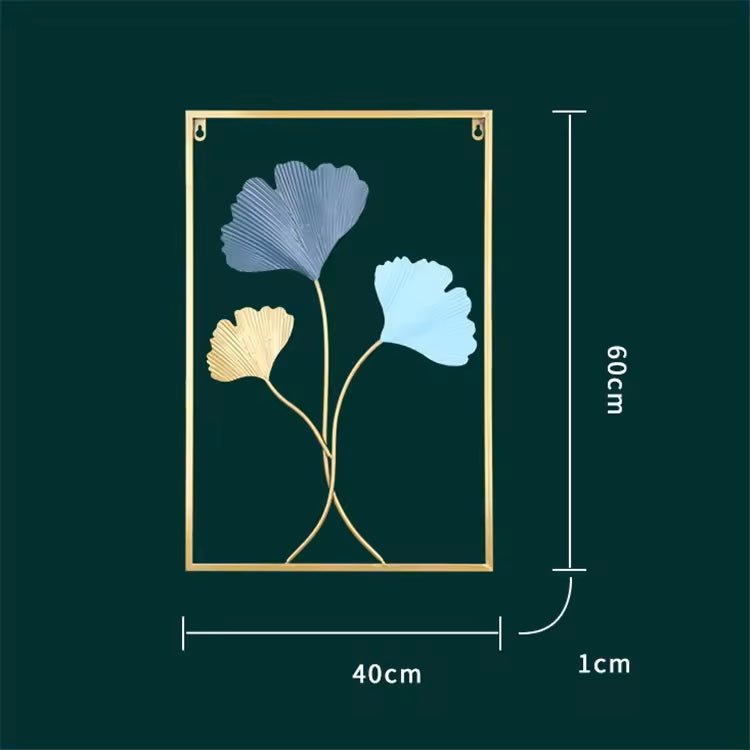 Ginkgo Leaf Metal Wall Art, Blue & Gold Leaf with Frame