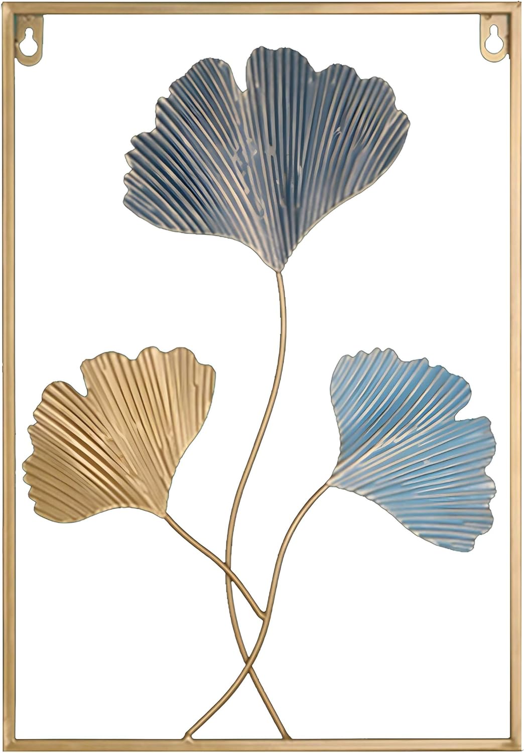 Ginkgo Leaf Metal Wall Art, Blue & Gold Leaf with Frame