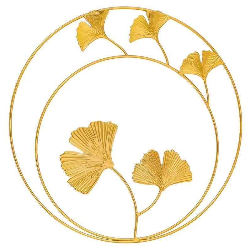 Gold Leaves - Metal Wall Art Ginkgo Leaf - Round